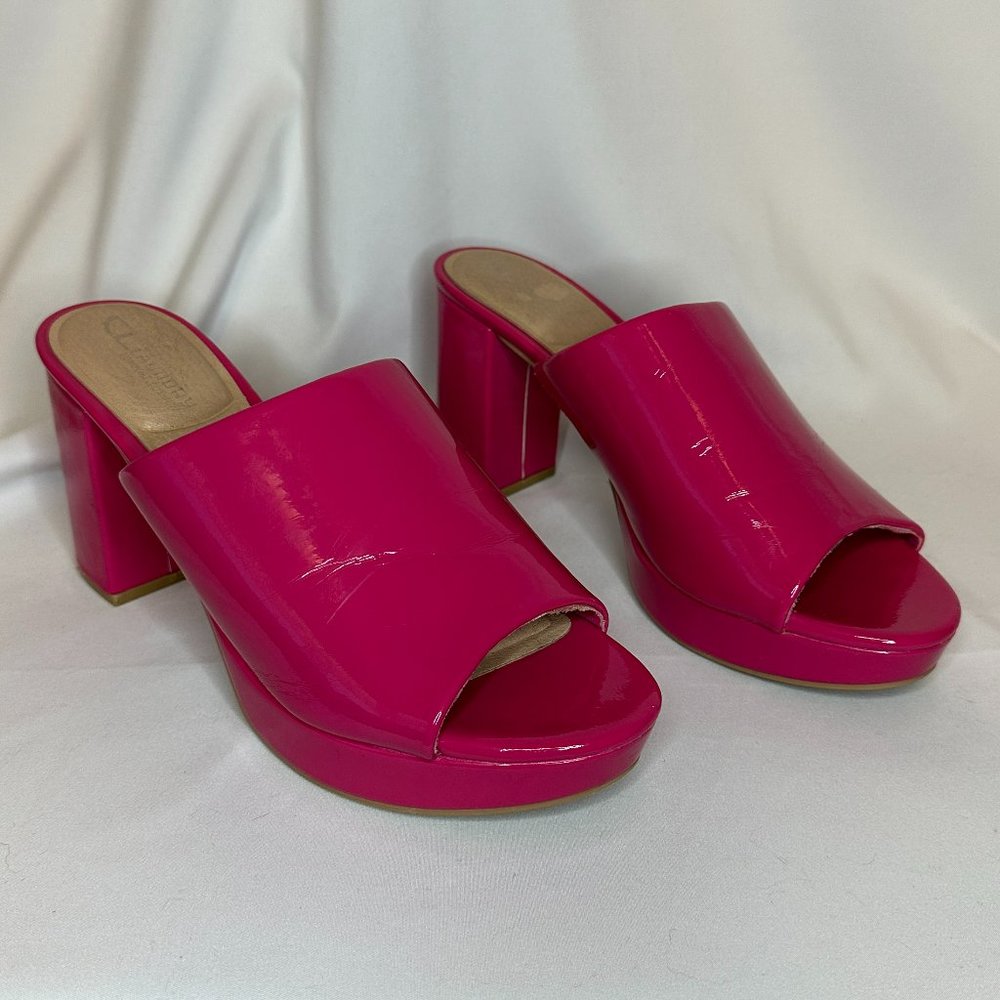 Hot Pink Patent Leather Block Heel Sandals